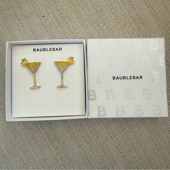 BAUBLEBAR New Rhinestone Dangle Martini Cocktail Earrings Pineapple Yellow Clear - Picture 7 of 7